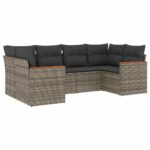6-Piece Garden Sofa Set with Cushions Grey Poly Rattan Wicker Outdoor Patio Furniture