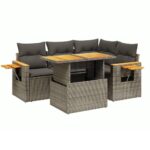 5-Piece Garden Sofa Set with Cushions Grey Poly Rattan Wicker Outdoor Patio Furniture