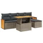 6-Piece Garden Sofa Set with Cushions Grey Poly Rattan Wicker Outdoor Patio Furniture
