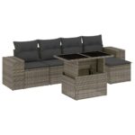 6-Piece Garden Sofa Set with Cushions Grey Poly Rattan Wicker Outdoor Patio Furniture