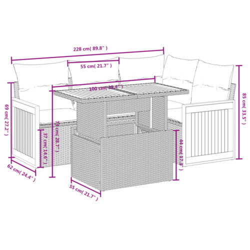 5-Piece Garden Sofa Set with Cushions Grey Poly Rattan Wicker Outdoor Patio Furniture - Image 3