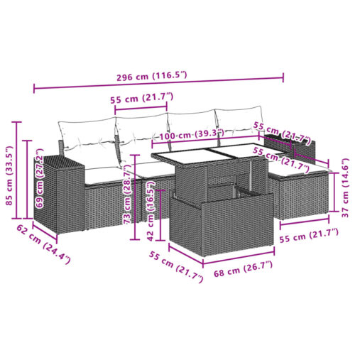 6-Piece Garden Sofa Set with Cushions Grey Poly Rattan Wicker Outdoor Patio Furniture - Image 10