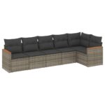 6-Piece Garden Sofa Set with Cushions Grey Poly Rattan Wicker Outdoor Patio Furniture