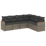 6-Piece Garden Sofa Set with Cushions Grey Poly Rattan Wicker Outdoor Patio Furniture