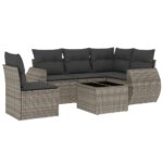 6-Piece Garden Sofa Set with Cushions Grey Poly Rattan Wicker Outdoor Patio Furniture