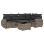 6-Piece Garden Sofa Set with Cushions Grey Poly Rattan Wicker Outdoor Patio Furniture