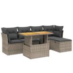 6-Piece Garden Sofa Set with Cushions Grey Poly Rattan Wicker Outdoor Patio Furniture