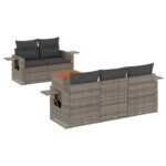 6-Piece Garden Sofa Set with Cushions Grey Poly Rattan Wicker Outdoor Patio Furniture