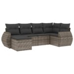 6-Piece Garden Sofa Set with Cushions Grey Poly Rattan Wicker Outdoor Patio Furniture
