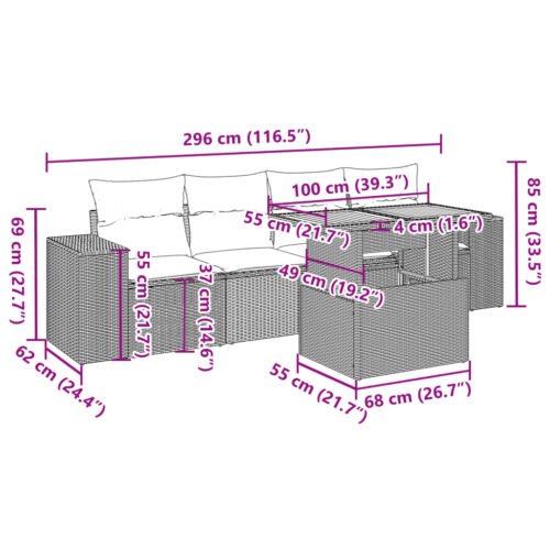 5-Piece Garden Sofa Set with Cushions Grey Poly Rattan Wicker Outdoor Patio Furniture - Image 12