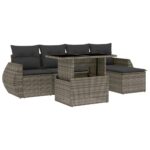 6-Piece Garden Sofa Set with Cushions Grey Poly Rattan Wicker Outdoor Patio Furniture