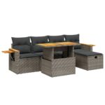 6-Piece Garden Sofa Set with Cushions Grey Poly Rattan Wicker Outdoor Patio Furniture