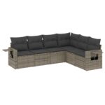 6-Piece Garden Sofa Set with Cushions Grey Poly Rattan Wicker Outdoor Patio Furniture