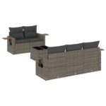 6-Piece Garden Sofa Set with Cushions Grey Poly Rattan Wicker Outdoor Patio Furniture
