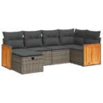 6-Piece Garden Sofa Set with Cushions Grey Poly Rattan Wicker Outdoor Patio Furniture