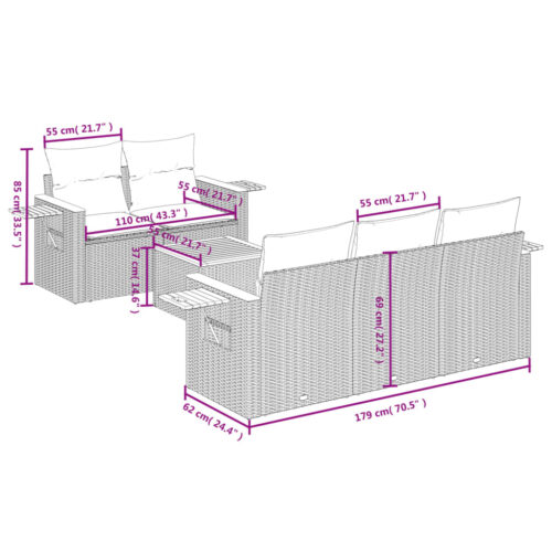 6-Piece Garden Sofa Set with Cushions Grey Poly Rattan Wicker Outdoor Patio Furniture - Image 3