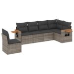 6-Piece Garden Sofa Set with Cushions Grey Poly Rattan Wicker Outdoor Patio Furniture