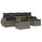 6-Piece Garden Sofa Set with Cushions Grey Poly Rattan Wicker Outdoor Patio Furniture