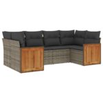 6-Piece Garden Sofa Set with Cushions Grey Poly Rattan Wicker Outdoor Patio Furniture