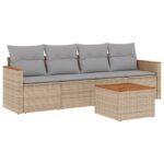 5-Piece Garden Sofa Set with Cushions Mix Beige Poly Rattan Wicker Outdoor Patio Furniture