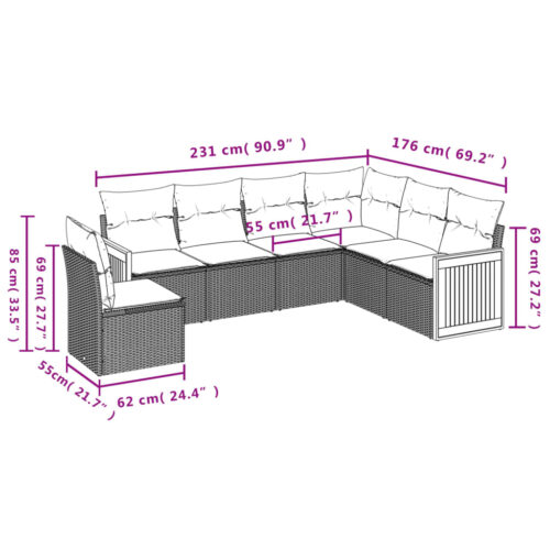 6-Piece Garden Sofa Set with Cushions Grey Poly Rattan Wicker Outdoor Patio Furniture - Image 3