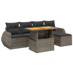 6-Piece Garden Sofa Set with Cushions Grey Poly Rattan Wicker Outdoor Patio Furniture