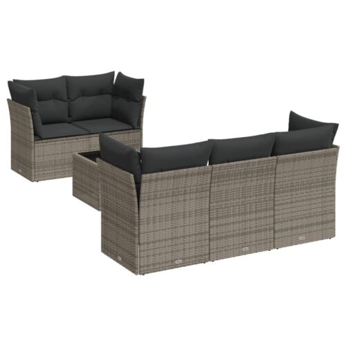 6-Piece Garden Sofa Set with Cushions Grey Poly Rattan Wicker Outdoor Patio Furniture - Image 5