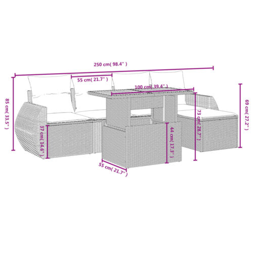 6-Piece Garden Sofa Set with Cushions Grey Poly Rattan Wicker Outdoor Patio Furniture - Image 4