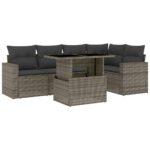 6-Piece Garden Sofa Set with Cushions Grey Poly Rattan Wicker Outdoor Patio Furniture