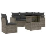 6-Piece Garden Sofa Set with Cushions Grey Poly Rattan Wicker Outdoor Patio Furniture