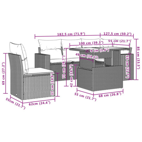 6-Piece Garden Sofa Set with Cushions Grey Poly Rattan Wicker Outdoor Patio Furniture - Image 10