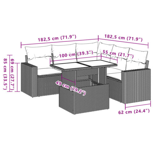 6-Piece Garden Sofa Set with Cushions Grey Poly Rattan Wicker Outdoor Patio Furniture - Image 10