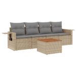 5-Piece Garden Sofa Set with Cushions Mix Beige Poly Rattan Wicker Outdoor Patio Furniture