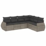 6-Piece Garden Sofa Set with Cushions Grey Poly Rattan Wicker Outdoor Patio Furniture
