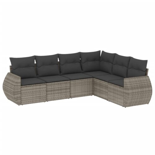 6-Piece Garden Sofa Set with Cushions Grey Poly Rattan Wicker Outdoor Patio Furniture