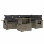 6-Piece Garden Sofa Set with Cushions Grey Poly Rattan Wicker Outdoor Patio Furniture