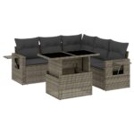 6-Piece Garden Sofa Set with Cushions Grey Poly Rattan Wicker Outdoor Patio Furniture
