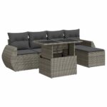 6-Piece Garden Sofa Set with Cushions Grey Poly Rattan Wicker Outdoor Patio Furniture
