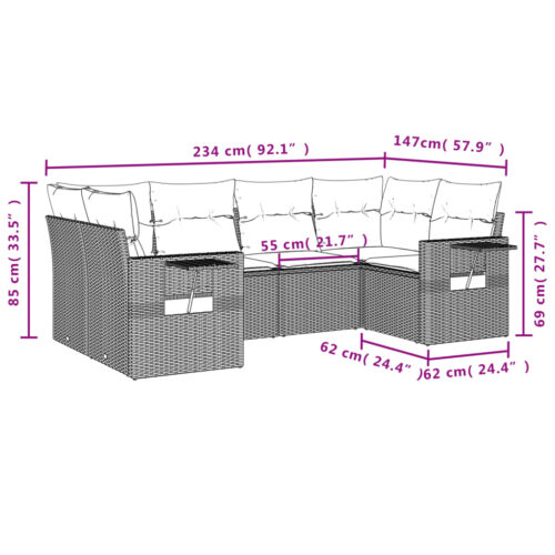 6-Piece Garden Sofa Set with Cushions Grey Poly Rattan Wicker Outdoor Patio Furniture - Image 3