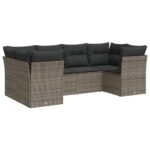 6-Piece Garden Sofa Set with Cushions Grey Poly Rattan Wicker Outdoor Patio Furniture