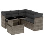 6-Piece Garden Sofa Set with Cushions Grey Poly Rattan Wicker Outdoor Patio Furniture