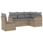 5-Piece Garden Sofa Set with Cushions Mix Beige Poly Rattan Wicker Outdoor Patio Furniture