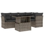 6-Piece Garden Sofa Set with Cushions Grey Poly Rattan Wicker Outdoor Patio Furniture