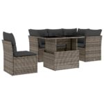 6-Piece Garden Sofa Set with Cushions Grey Poly Rattan Wicker Outdoor Patio Furniture