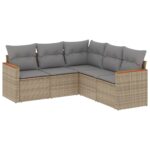 5-Piece Garden Sofa Set with Cushions Mix Beige Poly Rattan Wicker Outdoor Patio Furniture