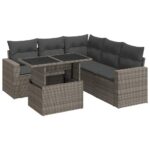 6-Piece Garden Sofa Set with Cushions Grey Poly Rattan Wicker Outdoor Patio Furniture
