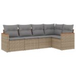 5-Piece Garden Sofa Set with Cushions Mix Beige Poly Rattan Wicker Outdoor Patio Furniture