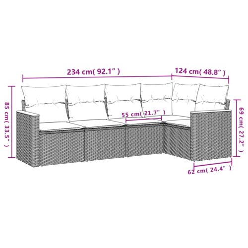 5-Piece Garden Sofa Set with Cushions Mix Beige Poly Rattan Wicker Outdoor Patio Furniture - Image 7