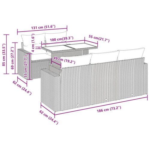 6-Piece Garden Sofa Set with Cushions Grey Poly Rattan Wicker Outdoor Patio Furniture - Image 11