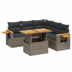 6-Piece Garden Sofa Set with Cushions Grey Poly Rattan Wicker Outdoor Patio Furniture